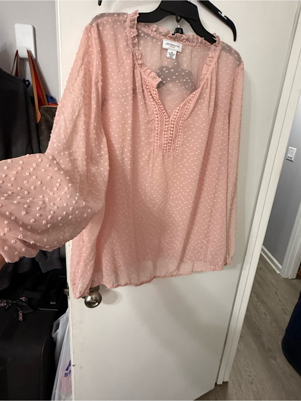 LOFT Pink Swiss Dot Peasant Blouse